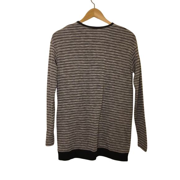 Theory Grey black stripe cotton blend V-neck pullover LS Top - Picture 5 of 7